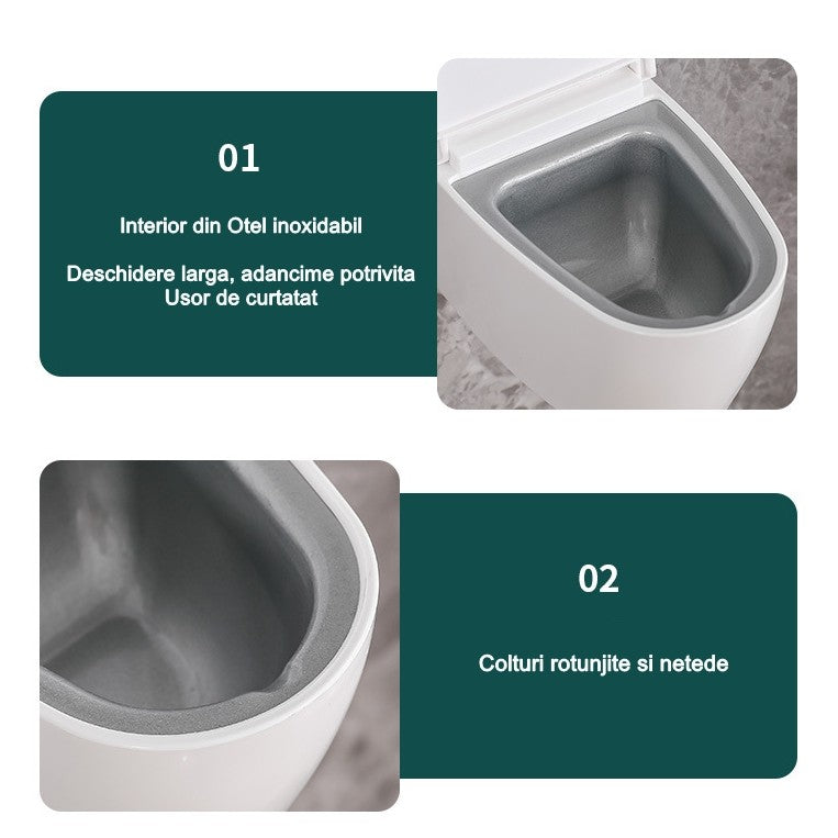 Scrumiera creativa Vivimall, Forma de Toaleta, Capac Argintiu, Material ABS si Otel Inoxidabil, 12.5 x 9.8 x 8.4 cm, Fixare prin Lipire sau De Sine Statator, pentru Baie, Camera, Bucatarie, Balcon, Argintiu - vivimall.ro