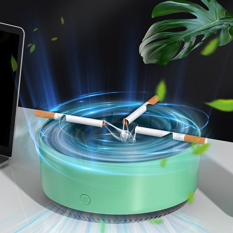 Scrumiera Multifunctionala cu Absorbtie, Vivimall, Incarcare USB, cu Purificator de Aer, Scrumiera cu Absorbtie Fum, 14,5 x 14 x 7,5 cm, Verde - vivimall.ro