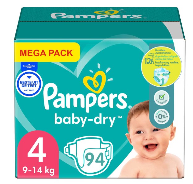 Pampers Baby‑Dry, mărimea 4 (9–14 kg) — 94 buc. - vivimall.ro