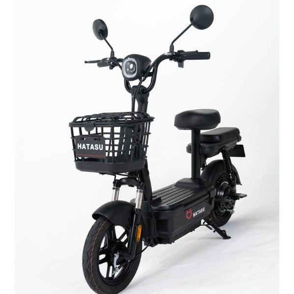 Scuter electric KG negru, detaliu față cu iluminare LED și furcă hidraulică, 25km/h