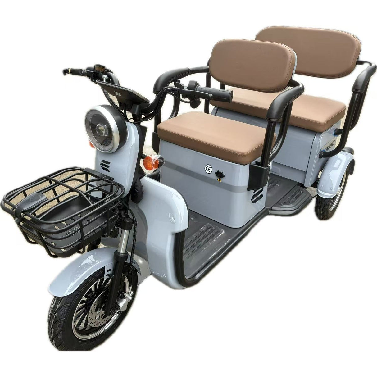 Triciclu Electric V6, Saige, Fara Permis, cu Doua Locuri, Motor 1800W, Baterie 72V24Ah, Autonomie 60km, 220x88x105 cm, Viteza Maxima 25km/h, Gri OldStyle - vivimall.ro