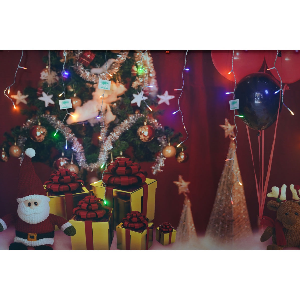 Sectiune Instalatie de Craciun, Vivimall®, Tip Turturi, Fara Alimentator, 5m, 143 LED-uri, 8 Jocuri de Lumini, Fir Transparent, Lumina Multicolora, IP44, Interconectabila - vivimall.ro