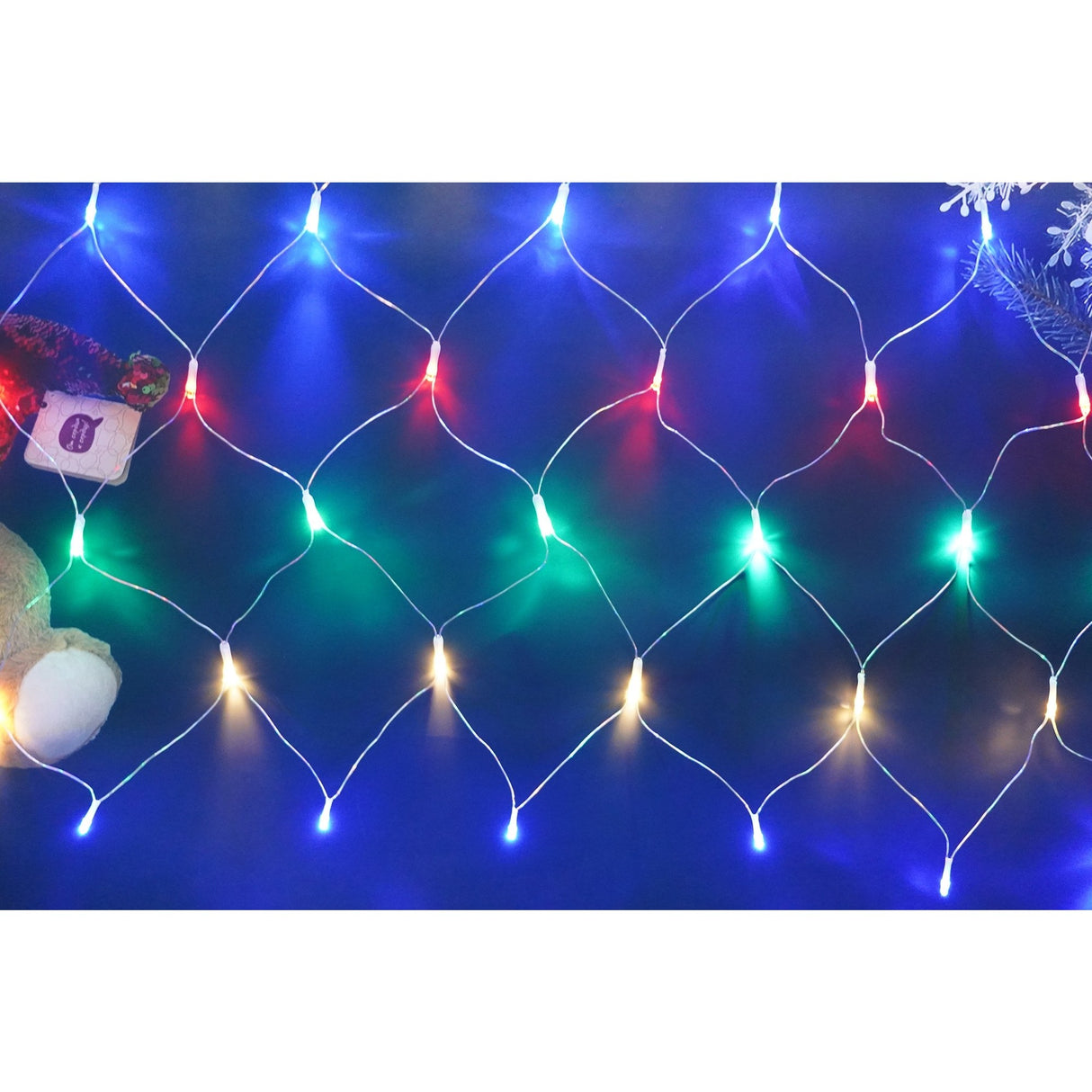 Sectiune Instalatie de Craciun Flippy, Tip Plasa, 120 LED-uri, 1.5 x 1.5 m, 8 jocuri de lumini, Interconectabila, Fir transparent, Multicolor - vivimall.ro