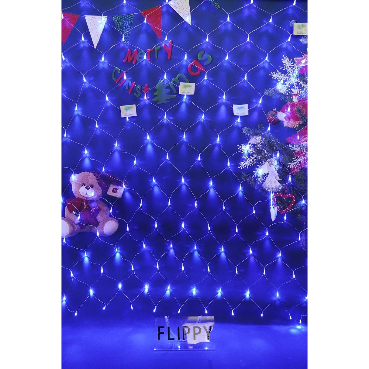Sectiune Instalatie de Craciun Flippy, Tip Plasa, 80 LED-uri, 2 m x 1 m, 8 jocuri de lumini, Interconectabila, Fir transparent, Albastru - vivimall.ro