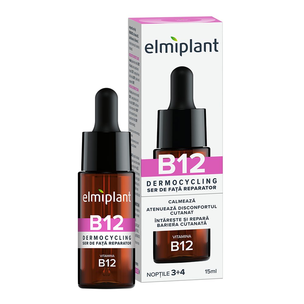 Ser Reparator Pentru Fata, Elmiplant, Dermocycling cu Vitamina B12, Acid Hialuronic si Vitamina E, 15 ml - vivimall.ro