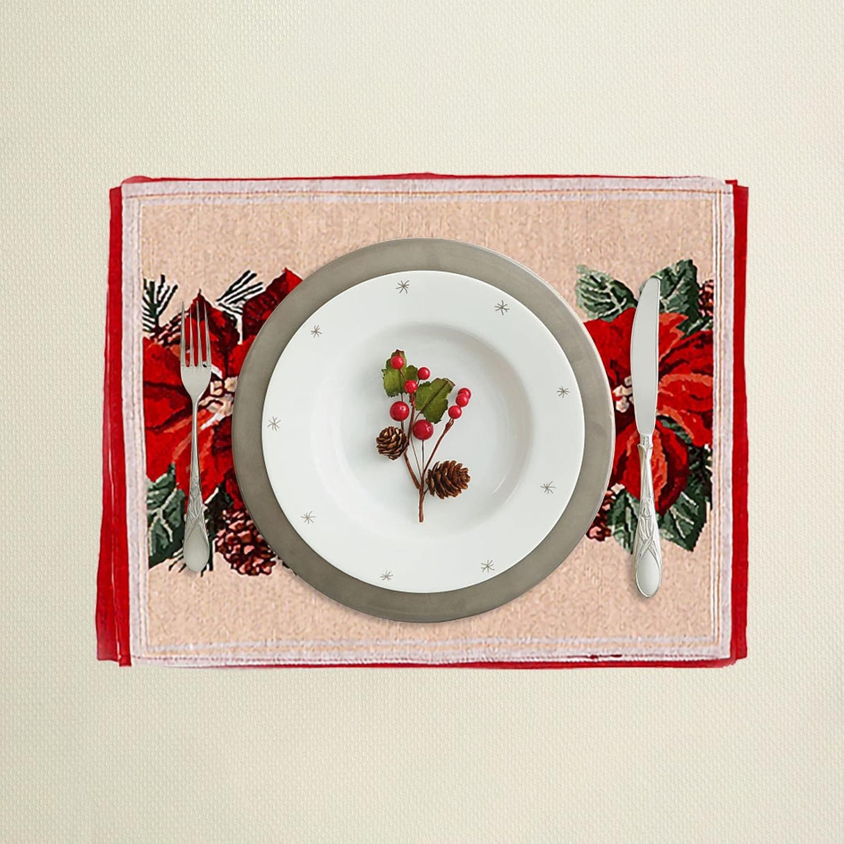 Servet pentru Masa, Vivimall, Model Craciunite, Tematica Craciun, 43 x 34 cm, Rosu - vivimall.ro