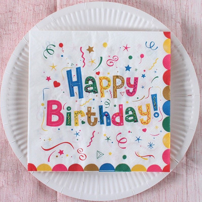 Servetele de Masa pentru Zile de Nastere, Vivimall, Servetele de masa Tematice Happy Birthday, Set 20 buc, Unisex, din Hartie, 33 x 33 cm, Alb Multicolor - vivimall.ro