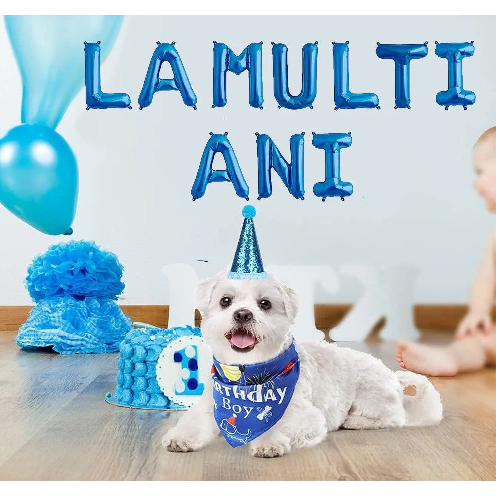 Set 10 Baloane din Folie Metalizata, Vivimall, Figurine Litere, Model La multi ani, Tema Aniversare, 40 cm, Ambalaj Individual, Pai Inclus, Umflare cu Aer sau Heliu, Albastru - vivimall.ro