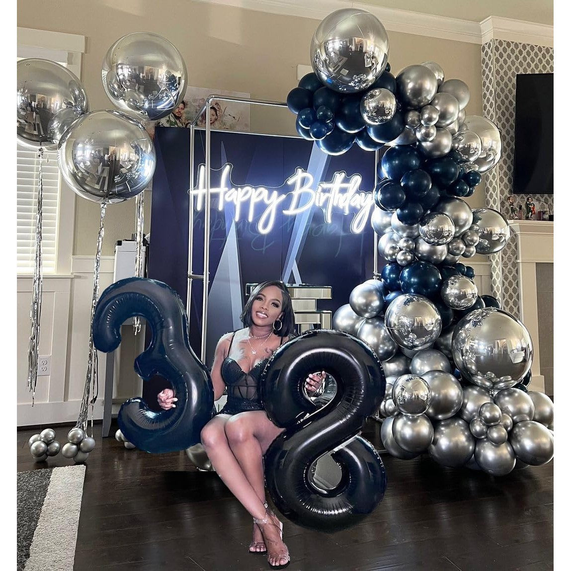 Set 10 Baloane din Latex Chrome, Vivimall, Model Party, 23 cm, Negru Argintiu, 2.2 g - vivimall.ro