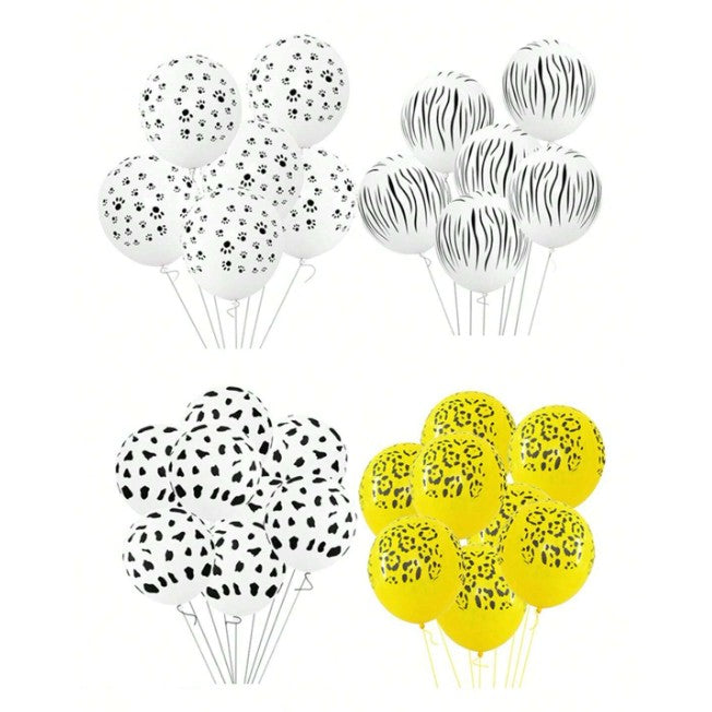 Set 10 Baloane din Latex, Vivimall, Model Party Animal Print, 3x Portocaliu, 3x Galben, 4x Alb, 23 cm, 1.4g - vivimall.ro