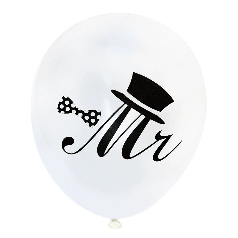 Set 10 Baloane din Latex, Vivimall, Model Party Casatorie, Mr&Mrs Just Married, 2.8 g, 30 cm, Alb/Negru - vivimall.ro