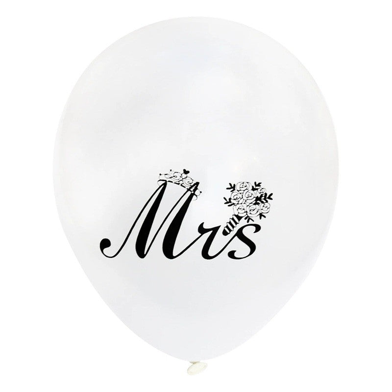 Set 10 Baloane din Latex, Vivimall, Model Party Casatorie, Mr&Mrs Just Married, 2.8 g, 30 cm, Alb/Negru - vivimall.ro
