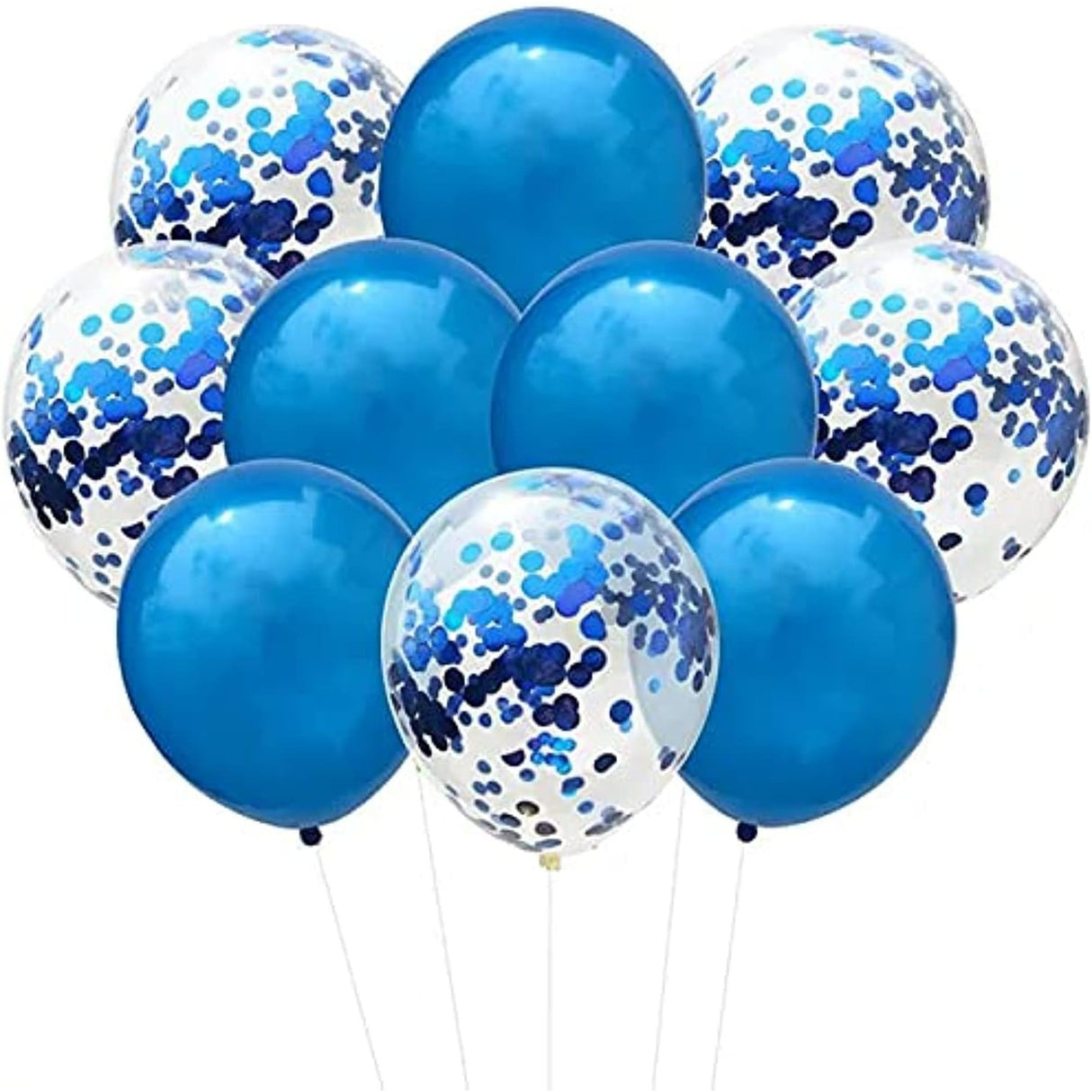 Set 10 Baloane din Latex, Vivimall, Model Party Confetti, 5 x Confetti, 5 x Albastru, 25 cm, 2.2g - vivimall.ro