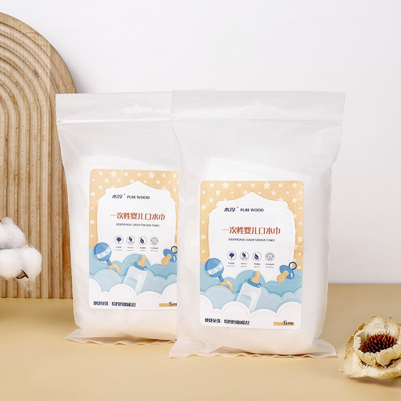 Set 10 Bavete de Unica Folosinta, Vivimall, Model Animalute Marine, pentru Bebelusi, din Bumbac, Impermeabil, 28 x 28 cm, Alb/Albastru - vivimall.ro