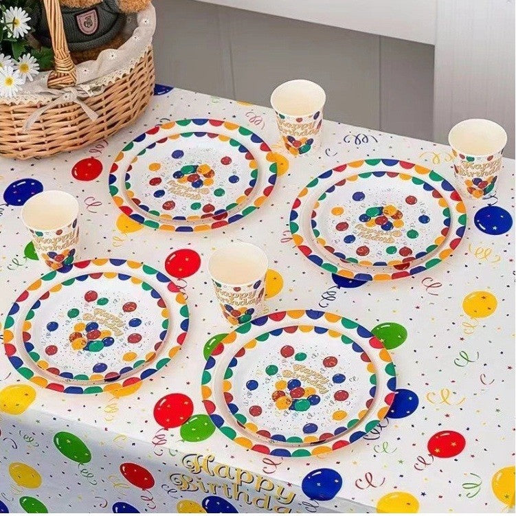 Set 10 Farfurii de Unica Folosinta, Vivimall, din Carton, 18 cm, Model Happy Birthday, Multicolor - vivimall.ro