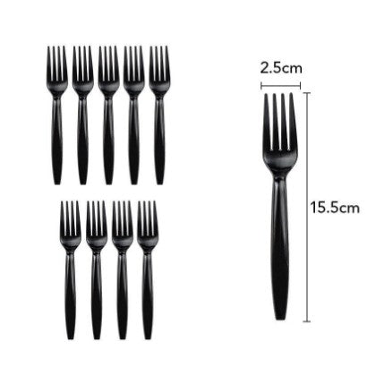 Set 10 Furculite de Unica Folosinta, Vivimall, Plastic, 15.5x2.5 cm, negru - vivimall.ro