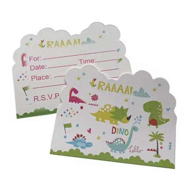 Set 10 Invitatii pentru Petrecere, Vivimall, Colectia Dino Park, 11 x 14 cm, din Carton, Multicolor - vivimall.ro