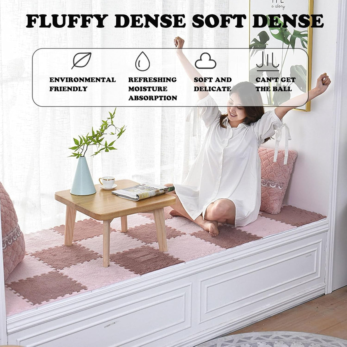 Set 10 Piese Covor tip Puzzle, Vivimall, Spuma EVA, Pufos, 30 x 30 x 1 cm, Roz Pudrat - vivimall.ro