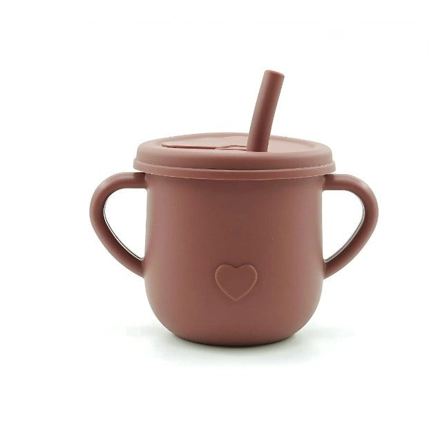 Set 10 Piese Servire Masa. Vivimall, pentru Bebelusi si Copii, din Silicon/Lemn, cu Ventuze Anti-alunecare, fara Alergeni. +6 Luni, Model Elefant, Maro - vivimall.ro