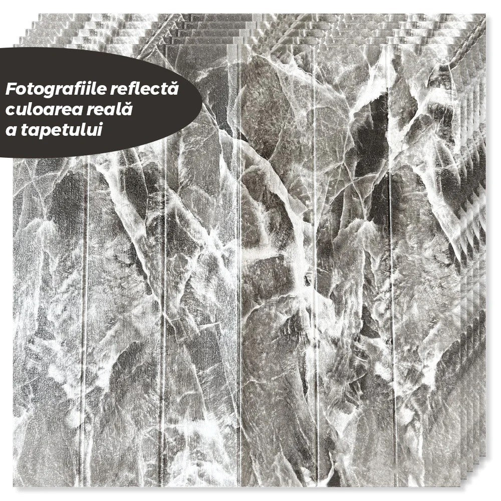 Detaliu colț placă tapet 3D din rășină ecologică, îmbinare precisă între plăci 70x70 cm