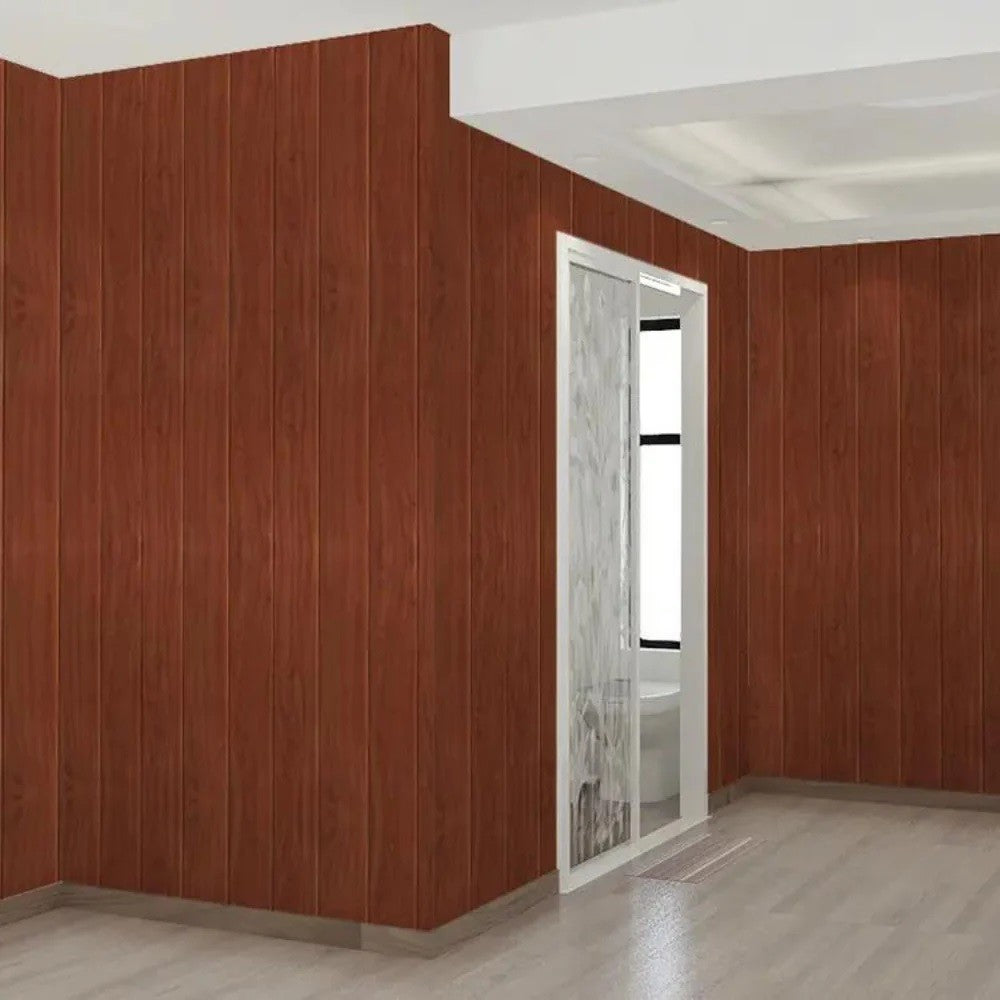 Detaliu textură plăci decorative 3D cărămiziu din rășină, grosime 3 mm, efect lemn natural