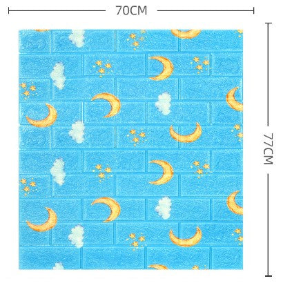 Set 10 Placi Tapet 3D, Vivimall, 70 x 77 cm, Grosime 3 mm, din Polietilena, Tip Caramida, Model Luna, Suprafata acoperita 5.3 mp, Albastru - vivimall.ro