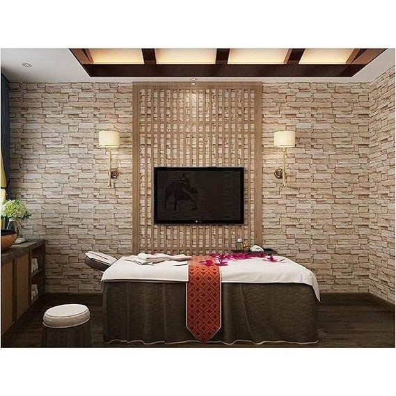 Set 10 Placi Tapet 3D, Vivimall, 70 x 77 cm, Grosime 3 mm, din Polietilena, Model Caramida, Suprafata acoperita 5.3 mp, Bej - vivimall.ro