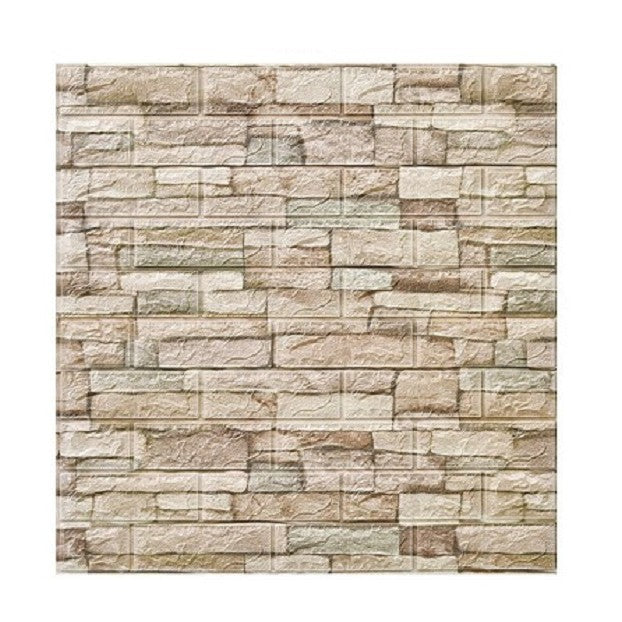 Set 10 Placi Tapet 3D, Vivimall, 70 x 77 cm, Grosime 3 mm, din Polietilena, Model Caramida, Suprafata acoperita 5.3 mp, Bej - vivimall.ro
