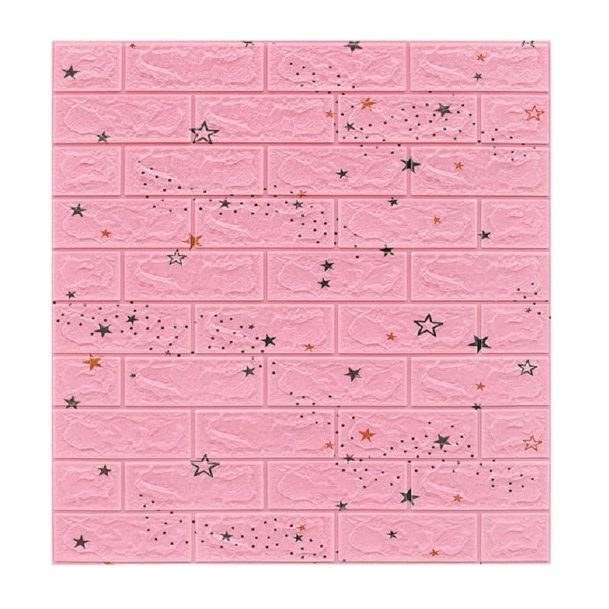 Set 10 Placi Tapet 3D, Vivimall, 70 x 77 cm, Grosime 3 mm, din Polietilena, Tip Caramida, Model Stele, Suprafata acoperita 5.3 mp, Roz - vivimall.ro