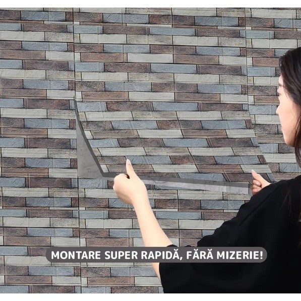 Set 10 Placi Tapet 3D, Vivimall, 70 x 77 cm, Grosime 3 mm, din Polietilena, Model Caramida, Suprafata acoperita 5.3 mp, Piatra Colorata - vivimall.ro