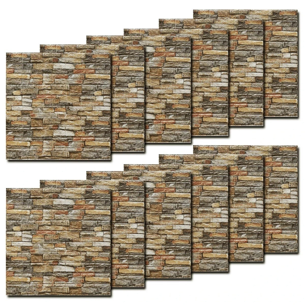 Set 10 Placi de Tapet, Vivimall, Autoadezive, 70 x 77 cm, 2.5 mm Grosime, Suprafata Acoperita 5.3 mp, din PVC, Model Caramida, Roscat - vivimall.ro