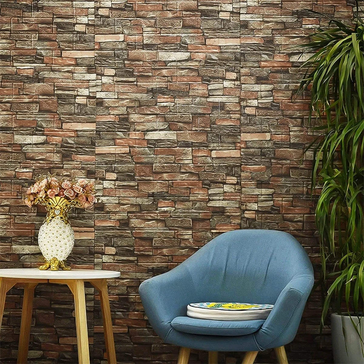 Set 10 Placi de Tapet, Vivimall, Autoadezive, 70 x 77 cm, 2.5 mm Grosime, Suprafata Acoperita 5.3 mp, din PVC, Model Caramida, Roscat - vivimall.ro