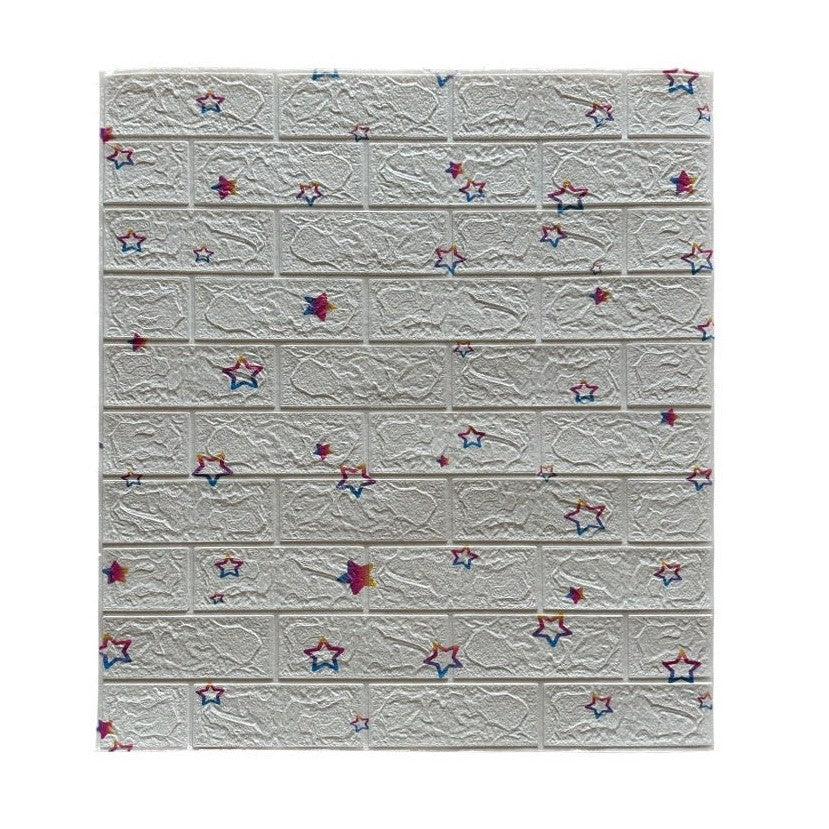 Set 10 Placi de Tapet, Vivimall, Autoadezive, 70 x 77 cm, Suprafata Acoperita 5.3 mp, din PVC, Model Stelute Curcubeu, Alb - vivimall.ro