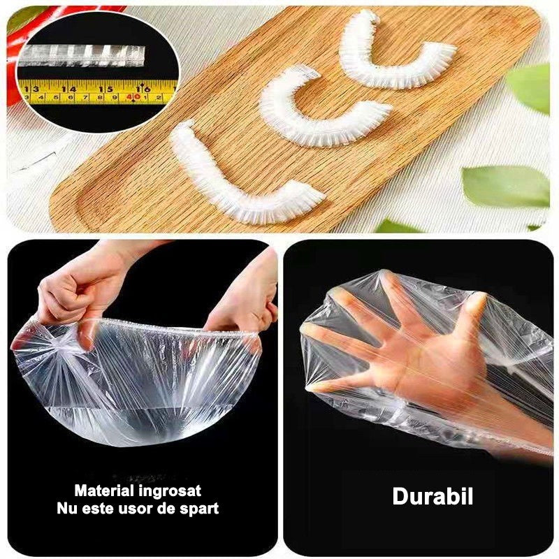 Set 100 Folie de Protectie Elastica pentru Alimente si Boluri Vivimall, material plastic, prospetime, diametrul 12 - 40 cm - vivimall.ro