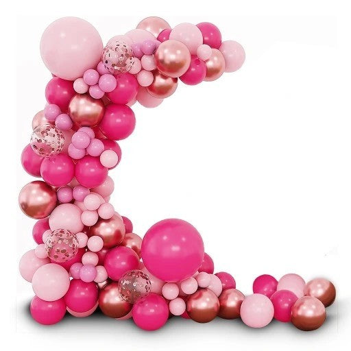 Set 126 Baloane din Latex, Vivimall, Model Petrecere pentru Arcada, Baloane Party, 12 cm, 25 cm, 30 cm, 45 cm, Roz, Roz Pal, Gold - vivimall.ro