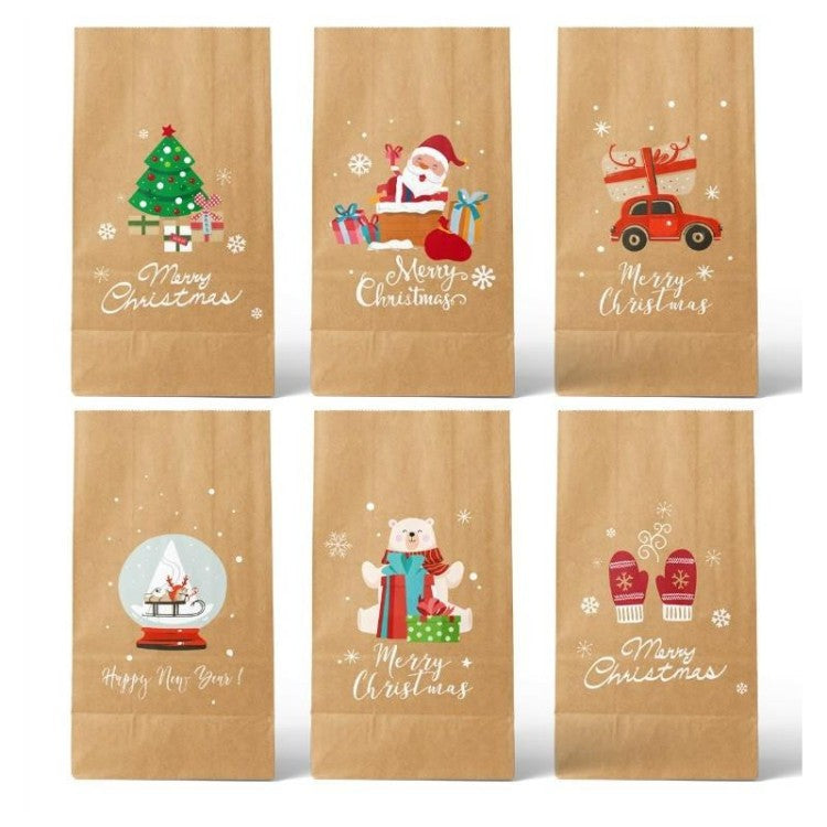 Set 12 Pungi de Cadou, Flippy, Tema Craciun, 12 Stickere Incluse, 22 x 12 x 8 cm, din Hartie, Maro - vivimall.ro