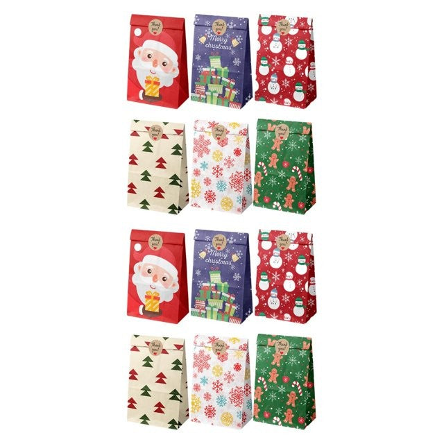 Set 12 Pungi de Cadou, Flippy, Tema Craciun, cu Motive Festive, 12 Stickere Incluse, 22 x 12 x 8 cm, din Hartie, Multicolor - vivimall.ro