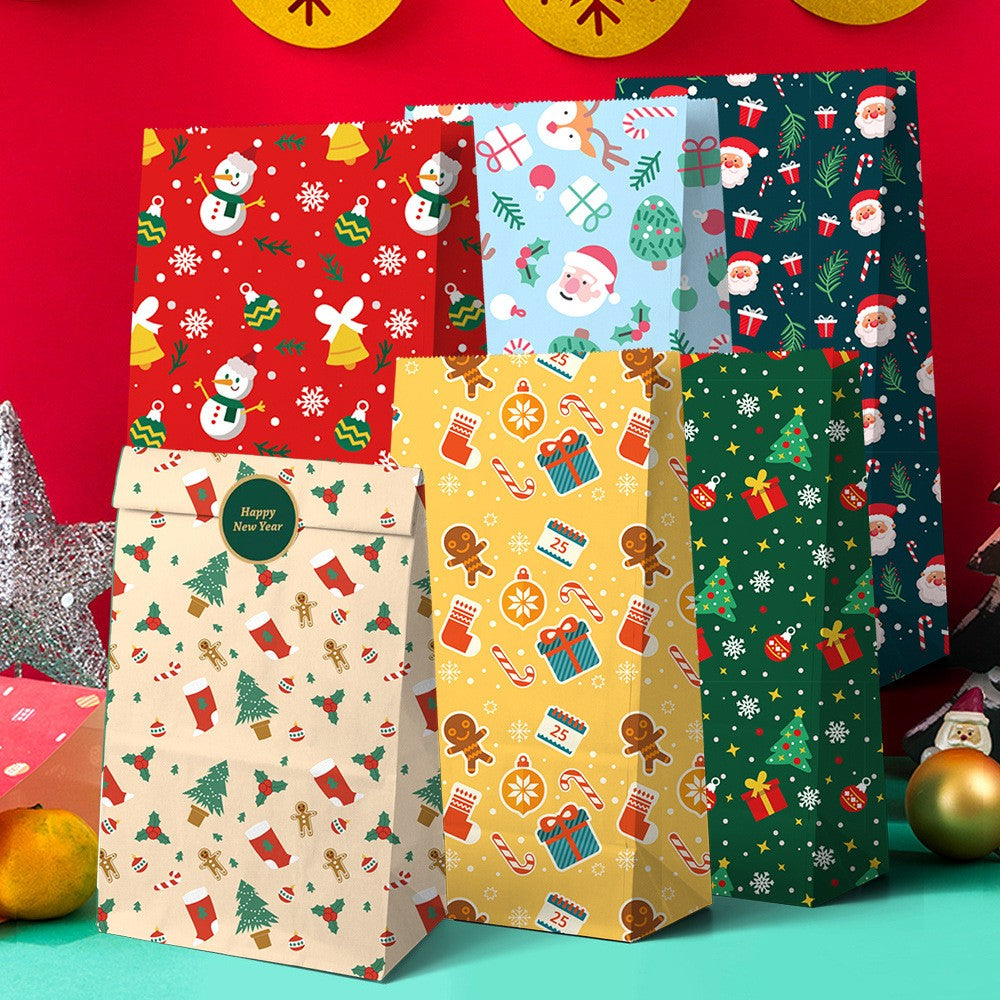 Set 12 Pungi de Cadou, Flippy, Tema Craciun, cu Motive Festive, 12 Stickere Incluse, 24 x 13 x 8 cm, din Hartie, Multicolor - vivimall.ro