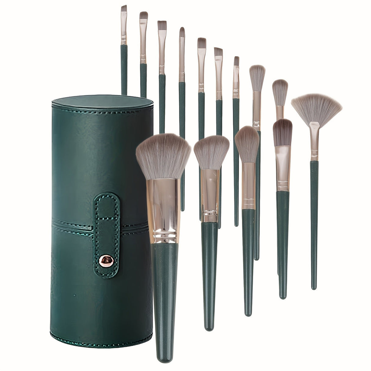 Set 14 Pensule Machiaj cu Suport, Verde | GlamBrush - vivimall.ro
