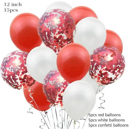 Set 15 baloane pentru petrecere, Vivimall, alb/rosu, 30 cm - vivimall.ro
