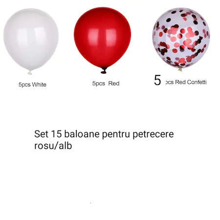 Set 15 baloane pentru petrecere, Vivimall, alb/rosu, 30 cm - vivimall.ro