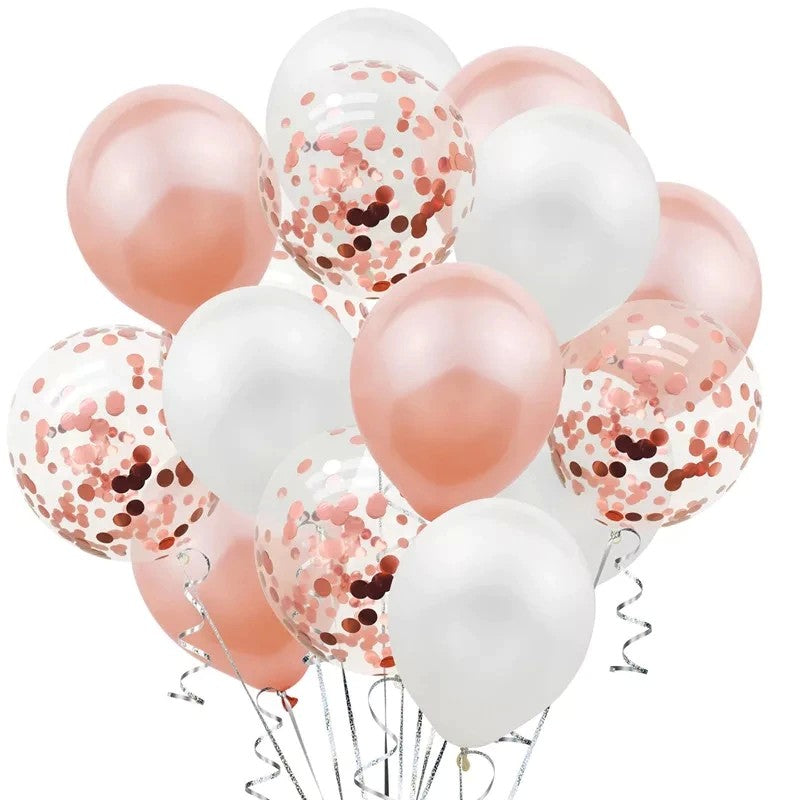 Set 15 baloane pentru petrecere, Vivimall, rose gold/ alb, 30 cm - vivimall.ro