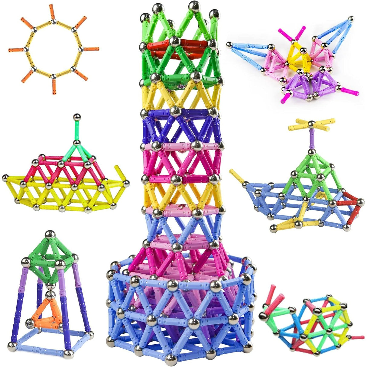 Set 178 Piese Betisoare Magnetice, Vivimall, din Plastic/Magnet, +3 Ani, Multicolor - vivimall.ro