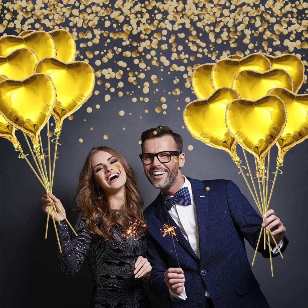 Set 2 Baloane din Folie Metalizata, Vivimall, Model Inimi, Tema Ziua Indragostitilor, 45 cm, Ambalaj Individual, Pai Inclus, Umflare cu Aer sau Heliu, Argintiu/Auriu - vivimall.ro