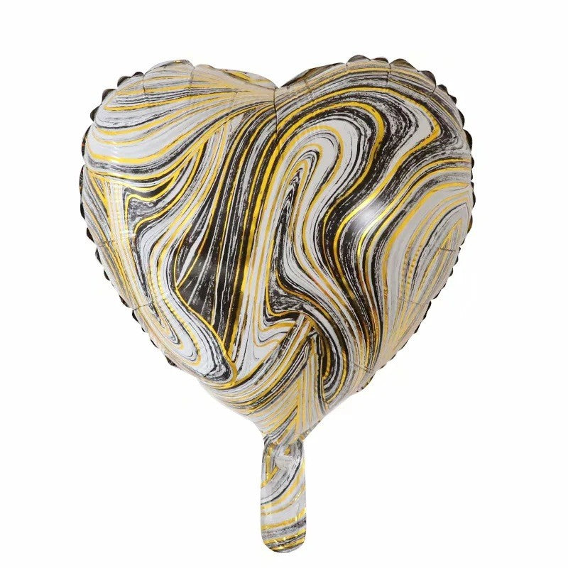 Set 2 Baloane din Folie Metalizata, Vivimall, Figurine Inima si Stea, Model Marmura, 45 cm, Ambalaj Individual, Pai Inclus, Umflare cu Aer sau Heliu, Bej - vivimall.ro