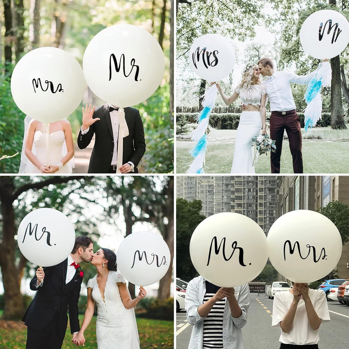 Set 2 Baloane din Latex, Vivimall, Tip Jumbo, Model Mr si Mrs, Tema Nunta, 45 cm, Alb - vivimall.ro