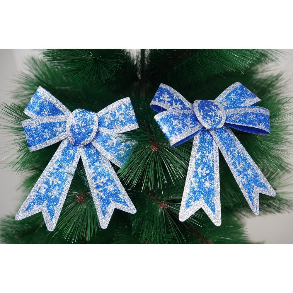 Set 2 fundite pentru brad, Albastre, model de nea, cu margini argintii, 13 x 18 cm, PVC, Flippy - vivimall.ro