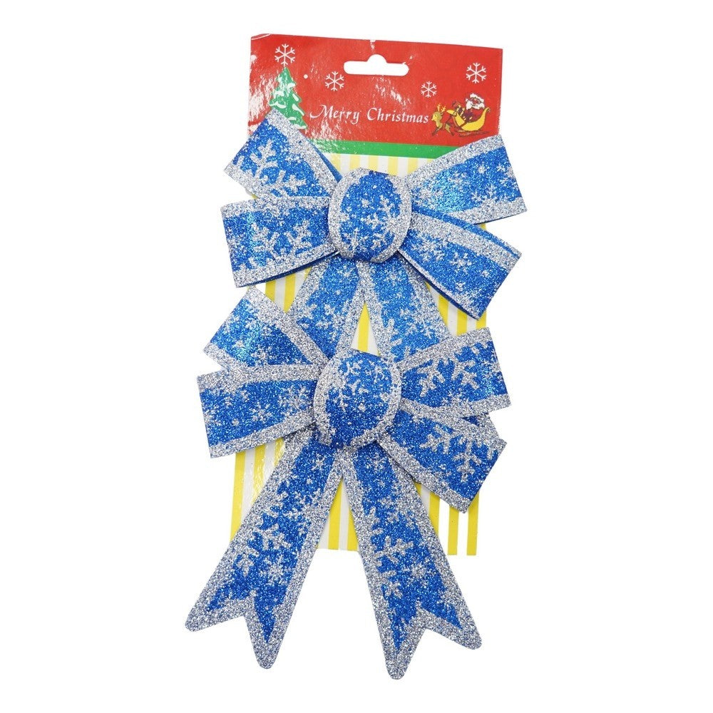 Set 2 fundite pentru brad, Albastre, model de nea, cu margini argintii, 13 x 18 cm, PVC, Flippy - vivimall.ro