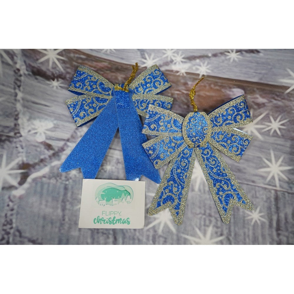 Set 2 fundite pentru brad, Albastre, model spiralat, cu margini aurii, 13 x 18 cm, PVC, Vivimall - vivimall.ro