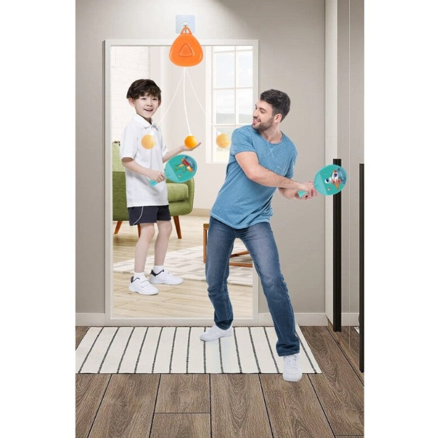 Set 2 Palete de Tenis de Masa, Vivimall, pentru Copii, Design Animat, Tematica Astronauti, Accesoriu de Agatat Inclus si 4 Mingi, Albastru - vivimall.ro